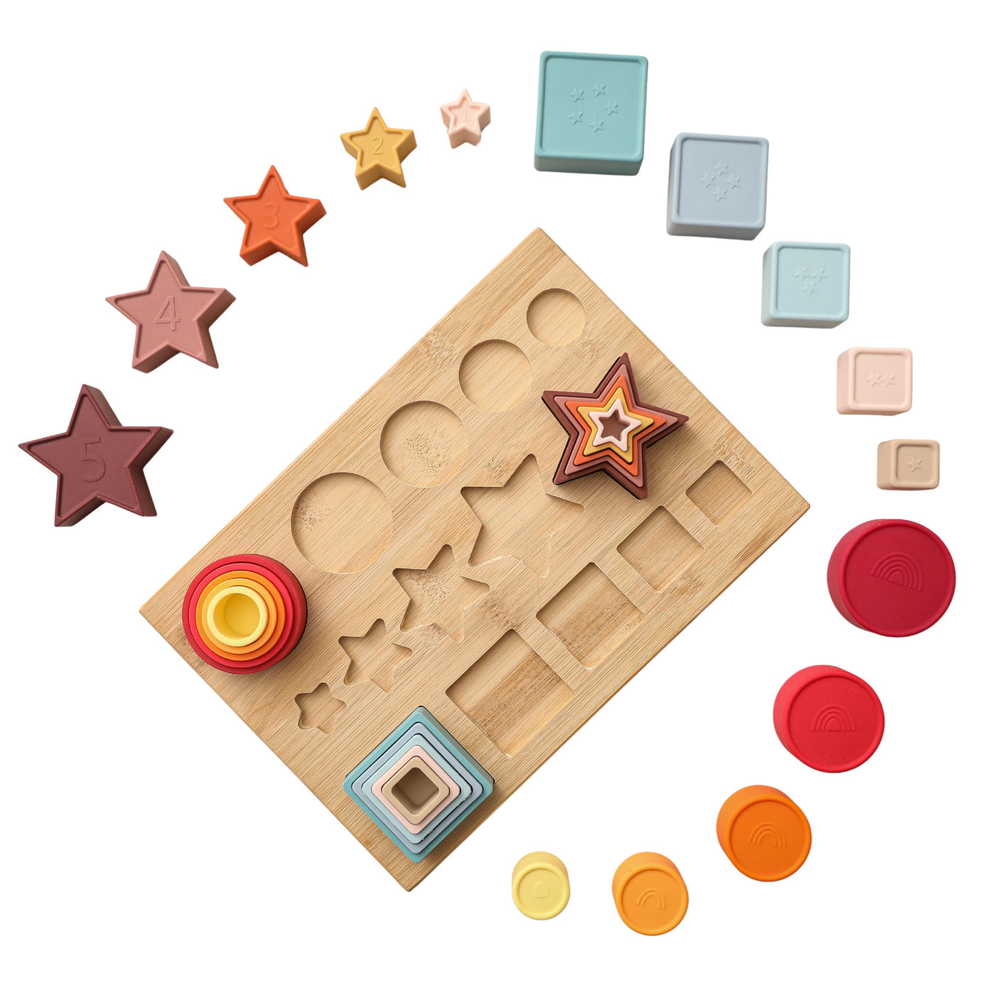 Brick Hues – Montessori Silicone Stacker, Shape Sorter & Puzzle (12 Months+)