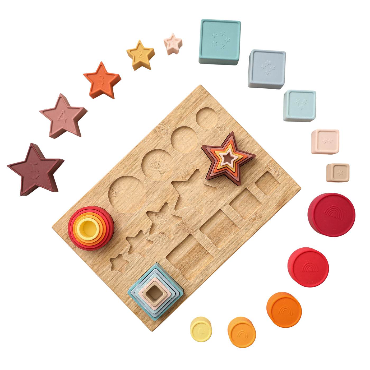 Brick Hues – Montessori Silicone Stacker, Shape Sorter & Puzzle (12 Months+)
