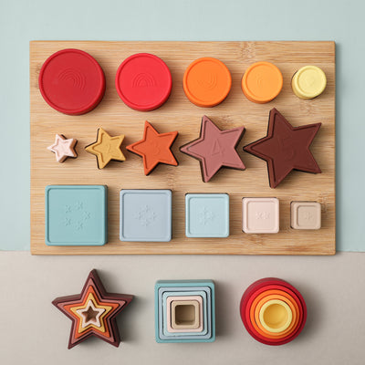 Brick Hues – Montessori Silicone Stacker, Shape Sorter & Puzzle (12 Months+)
