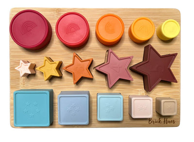 Brick Hues – Montessori Silicone Stacker, Shape Sorter & Puzzle (12 Months+)