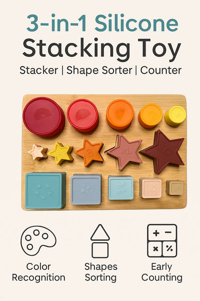 Brick Hues – Montessori Silicone Stacker, Shape Sorter & Puzzle (12 Months+)