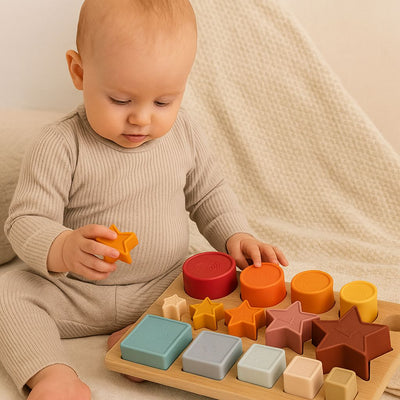 Brick Hues – Montessori Silicone Stacker, Shape Sorter & Puzzle (12 Months+)