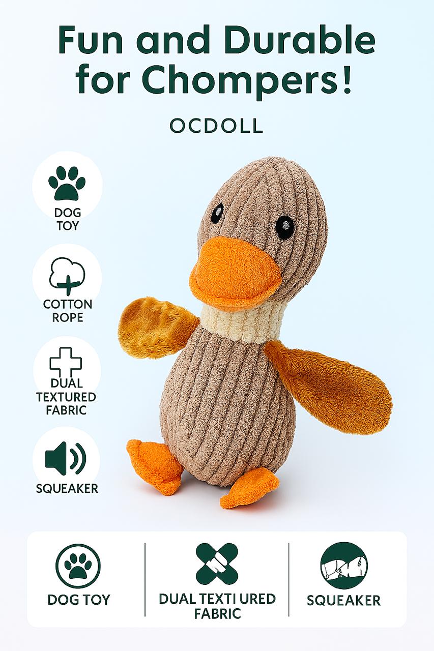 Brick Hues Plush Duck Squeaky Dog Toy – Durable Chew, Fetch & Teething Toy for Puppies, Small, Medium & Large Dogs | Soft, Safe, Non-Toxic, Washable Interactive Pet Toy (Brown)
