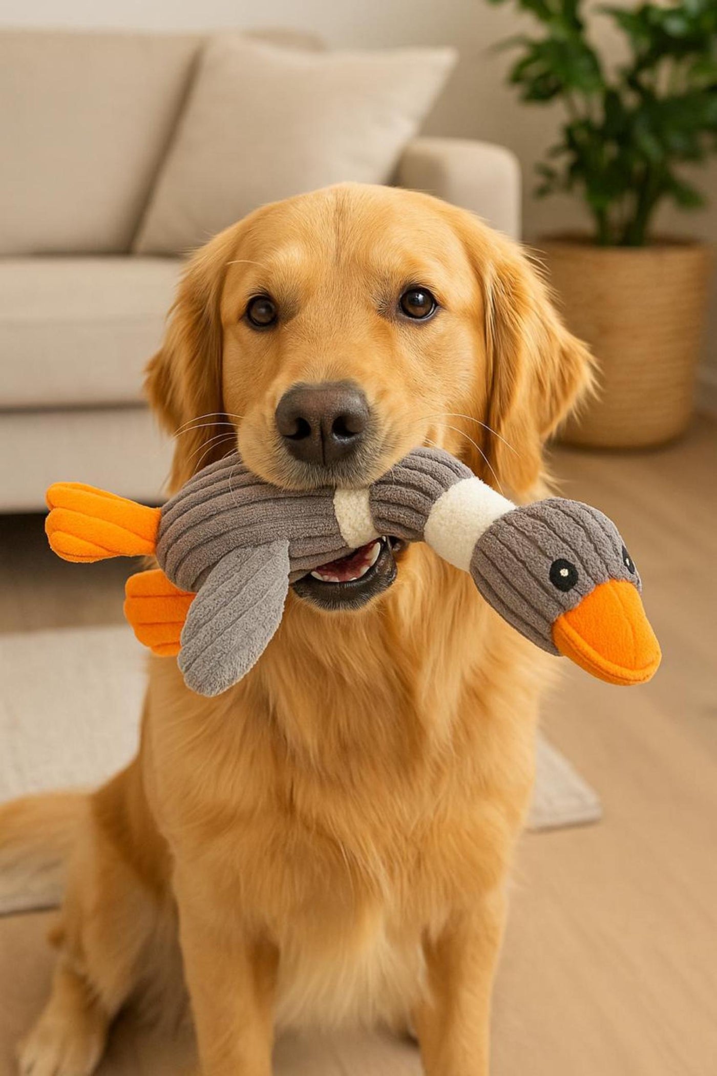 Brick Hues Plush Duck Squeaky Dog Toy – Durable Chew, Fetch & Teething Toy for Puppies, Small, Medium & Large Dogs | Soft, Safe, Non-Toxic, Washable Interactive Pet Toy (Grey)
