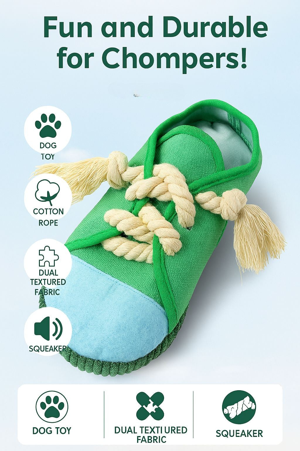 Brick Hues Sneaker Rope Dog Toy – Durable Chew, Tug & Fetch Toy for Puppies, Small, Medium & Large Dogs | Interactive, Non-Toxic, Washable Pet Toy (25cm, 56g, Green)