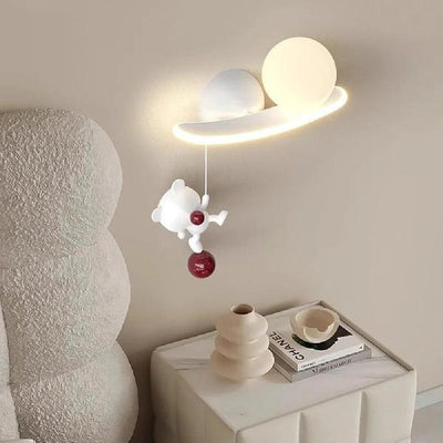 Cartoon Bear Moon LED Wall Lamp – Metal ABS Kids Night Light for Bedroom, Nursery, Living Room, Bedside & Home Decor
