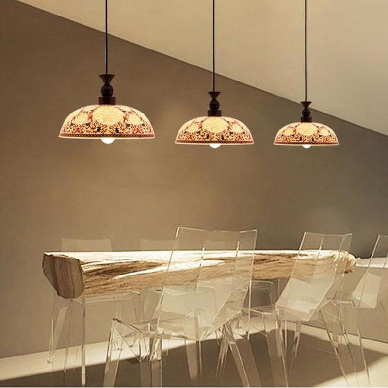 Ceramic & Wood Carved Chandelier – Dual-Purpose Pendant Light for Kids Room & Home Decor (31cm)