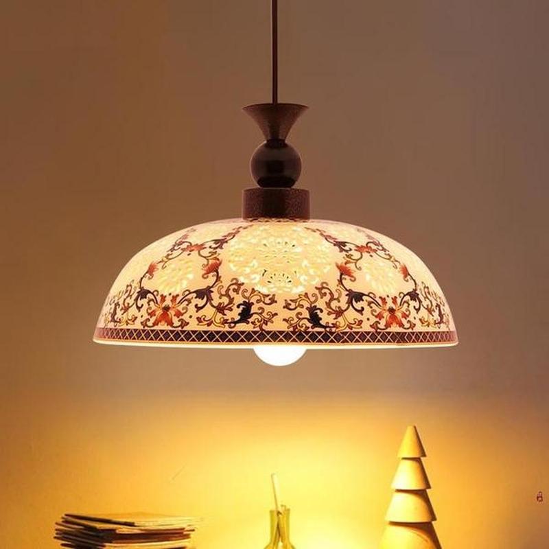 Ceramic & Wood Carved Chandelier – Dual-Purpose Pendant Light for Kids Room & Home Decor (31cm)