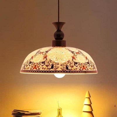Ceramic & Wood Carved Chandelier – Dual-Purpose Pendant Light for Kids Room & Home Decor (31cm)