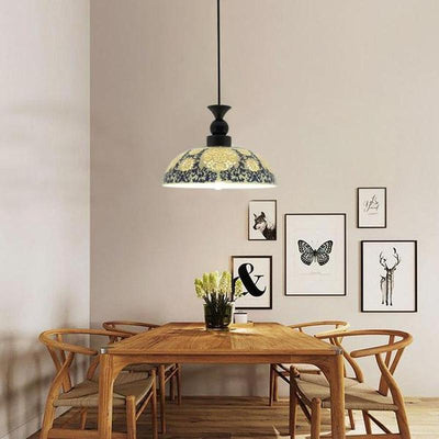 Ceramic & Wood Carved Chandelier – Dual-Purpose Pendant Light for Kids Room & Home Decor (31cm)