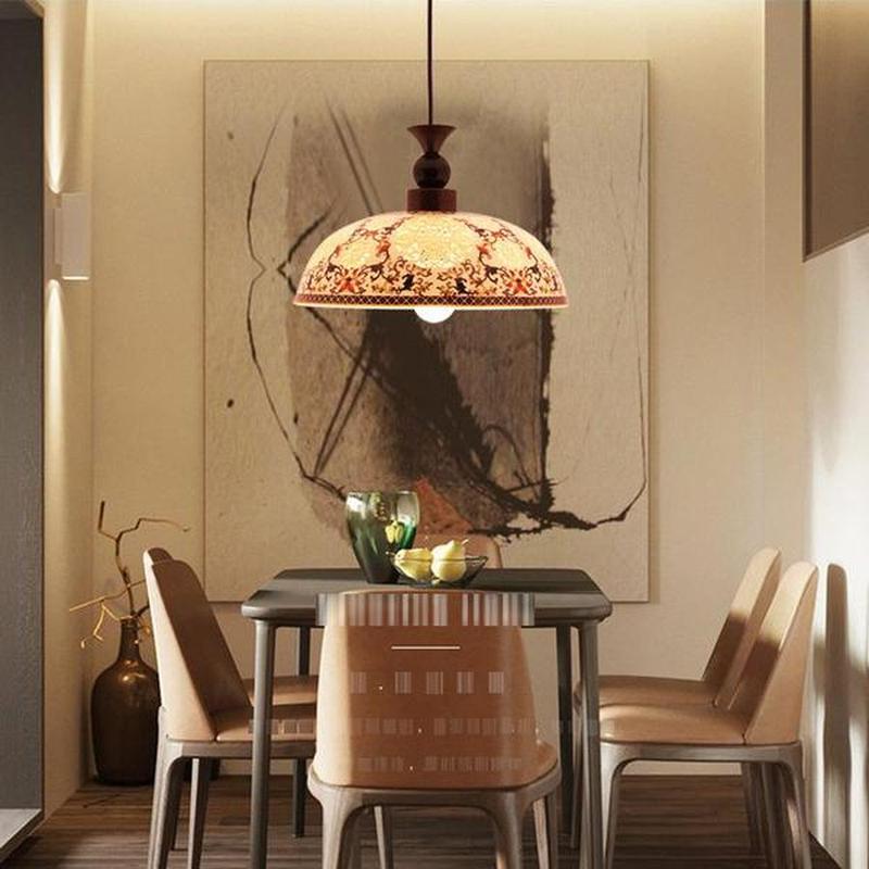 Ceramic & Wood Carved Chandelier – Dual-Purpose Pendant Light for Kids Room & Home Decor (31cm)