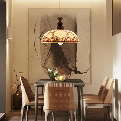 Ceramic & Wood Carved Chandelier – Dual-Purpose Pendant Light for Kids Room & Home Decor (31cm)