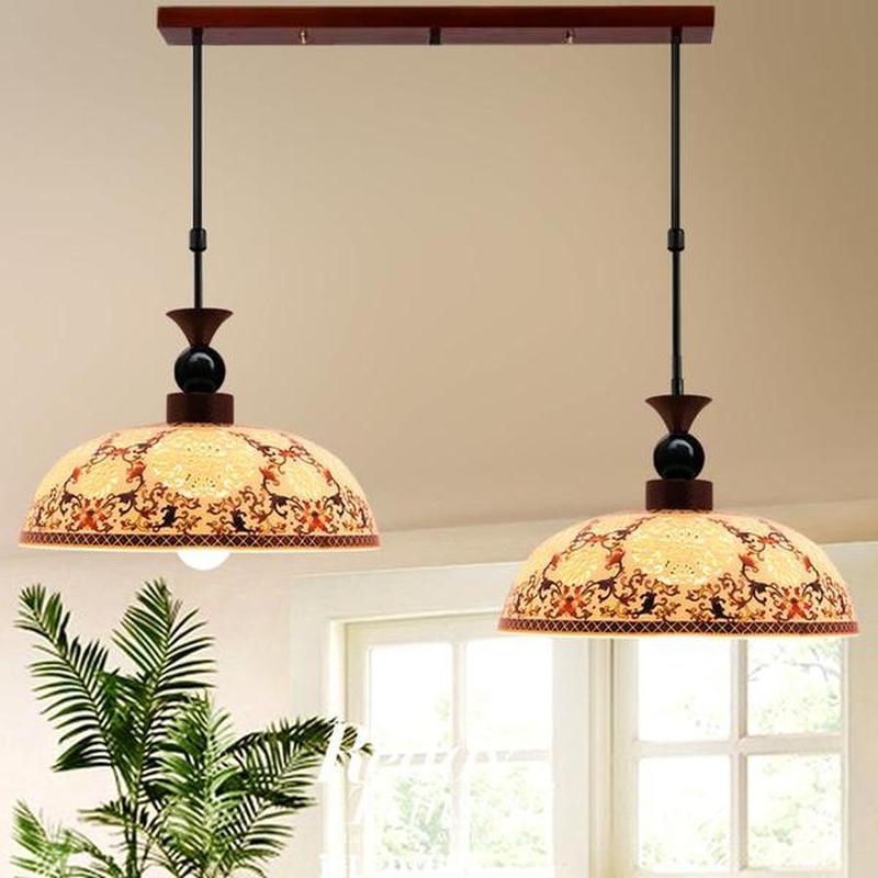 Ceramic & Wood Carved Chandelier – Dual-Purpose Pendant Light for Kids Room & Home Decor (31cm)