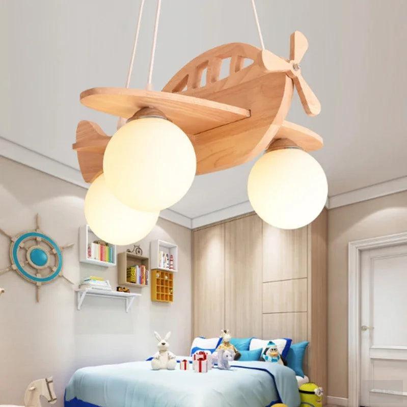 Children Kids Wood Airplane Chandelier