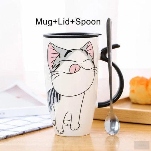 Creative Cat Ceramic Mug With Lid and Spoon