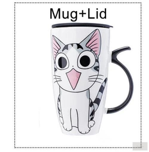 Creative Cat Ceramic Mug With Lid and Spoon