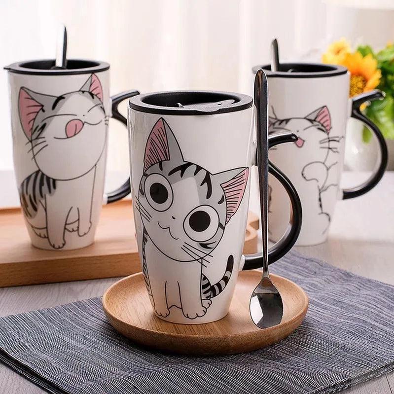 Creative Cat Ceramic Mug With Lid and Spoon