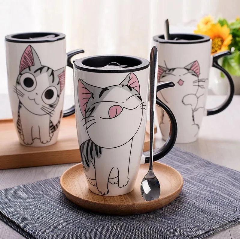 Creative Cat Ceramic Mug With Lid and Spoon