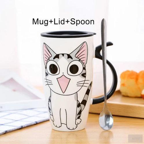 Creative Cat Ceramic Mug With Lid and Spoon