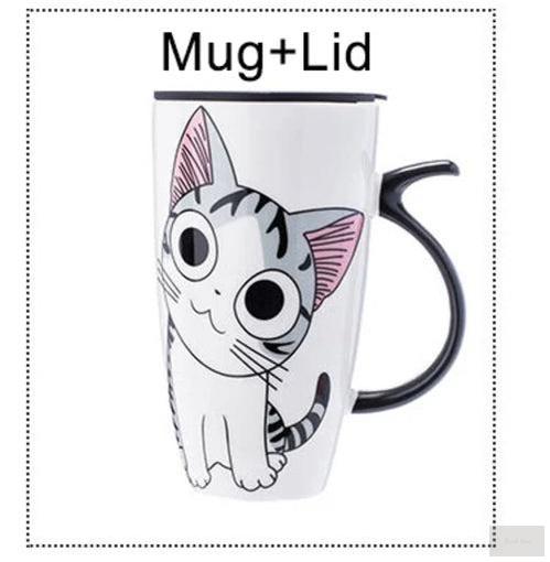 Creative Cat Ceramic Mug With Lid and Spoon