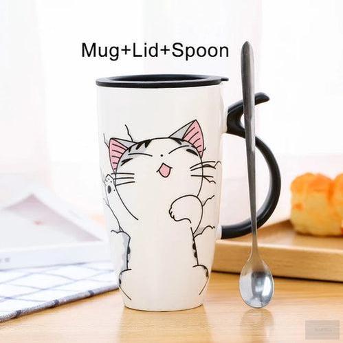 Creative Cat Ceramic Mug With Lid and Spoon