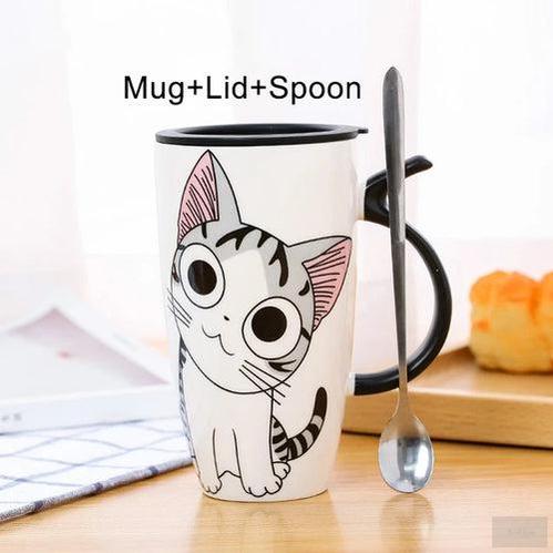 Creative Cat Ceramic Mug With Lid and Spoon