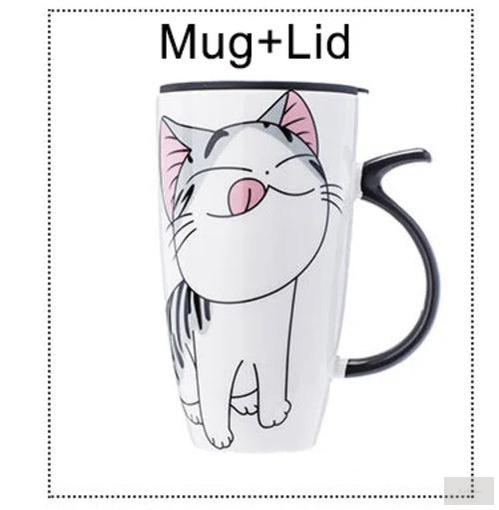 Creative Cat Ceramic Mug With Lid and Spoon