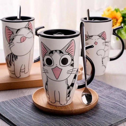 Creative Cat Ceramic Mug With Lid and Spoon