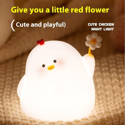Cute Chicken Warm White LED Night Lamp – Rechargeable with Adjustable Brightness (Up to 35H Runtime)