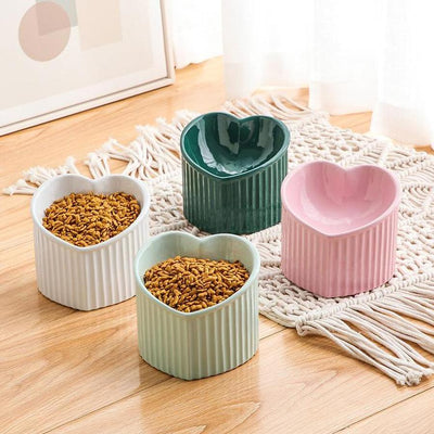 Elevated Ceramic Pet Bowl – Tilted, Microwave & Dishwasher Safe (Peach Heart Design)