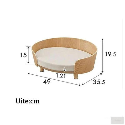 Elevated Wooden Cat and Small Dog Bed with Cushion – Minimalist Pet Furniture for Indoor Pets | Breathable Raised Pet Lounger