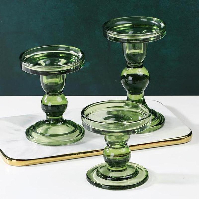 European Retro Dark Green Stained Glass Candle Holder