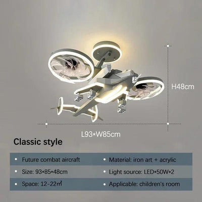 Fighter Plane LED Fan Light – Kids Ceiling Lamp with Remote