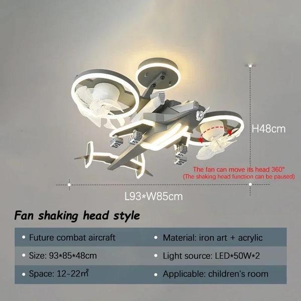 Fighter Plane LED Fan Light – Kids Ceiling Lamp with Remote