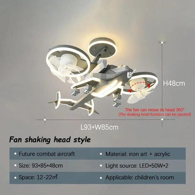 Fighter Plane LED Fan Light – Kids Ceiling Lamp with Remote