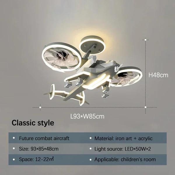 Fighter Plane LED Fan Light – Kids Ceiling Lamp with Remote