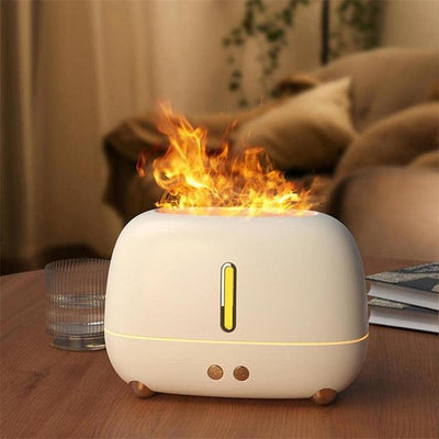 Flame Essential Oil Diffuser – Ultra-Quiet Aromatherapy Humidifier with LED Night Light & Timer (USB Powered, 3 Flame Modes)