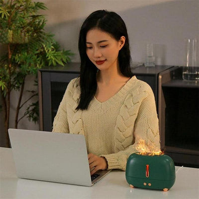 Flame Essential Oil Diffuser – Ultra-Quiet Aromatherapy Humidifier with LED Night Light & Timer (USB Powered, 3 Flame Modes)