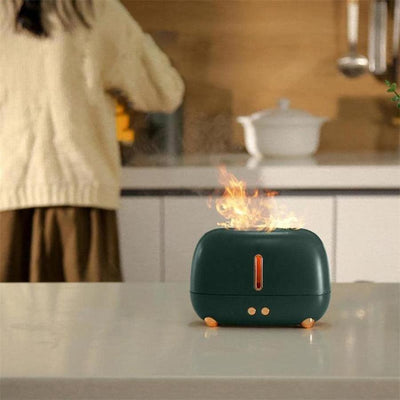 Flame Essential Oil Diffuser – Ultra-Quiet Aromatherapy Humidifier with LED Night Light & Timer (USB Powered, 3 Flame Modes)
