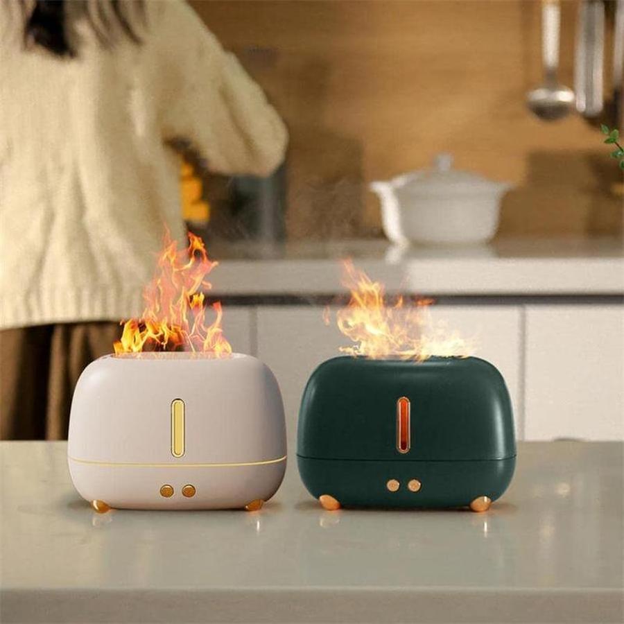 Flame Essential Oil Diffuser – Ultra-Quiet Aromatherapy Humidifier with LED Night Light & Timer (USB Powered, 3 Flame Modes)