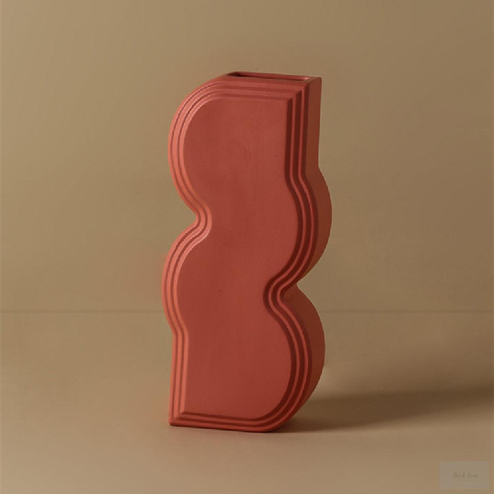 Geometrically Shaped Simple Art Vase - Brick Hues