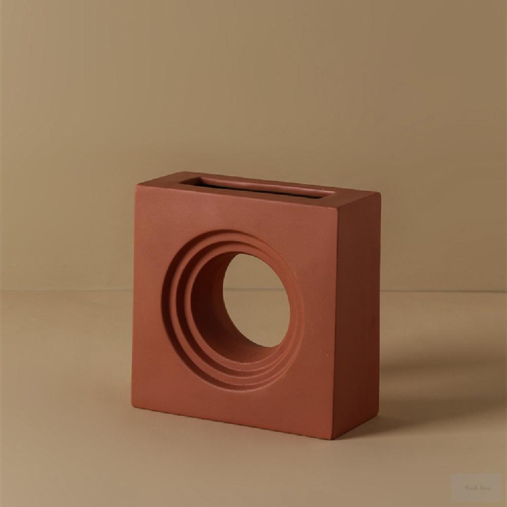 Geometrically Shaped Simple Art Vase - Brick Hues