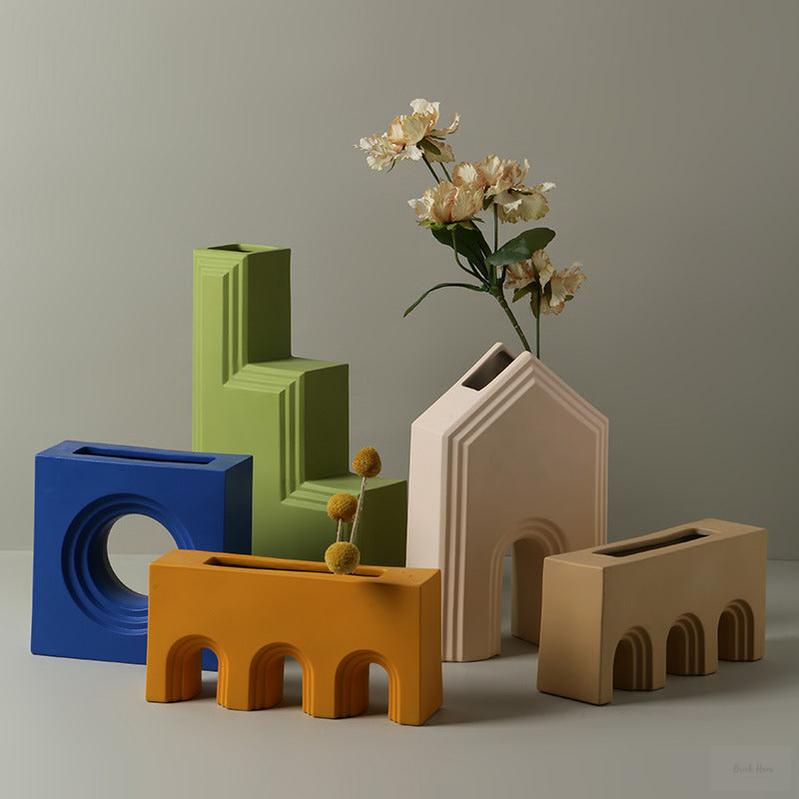 Geometrically Shaped Simple Art Vase - Brick Hues