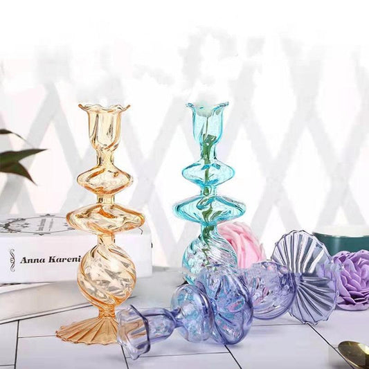 Hand Blown Glass Wavy Design Candle Holder