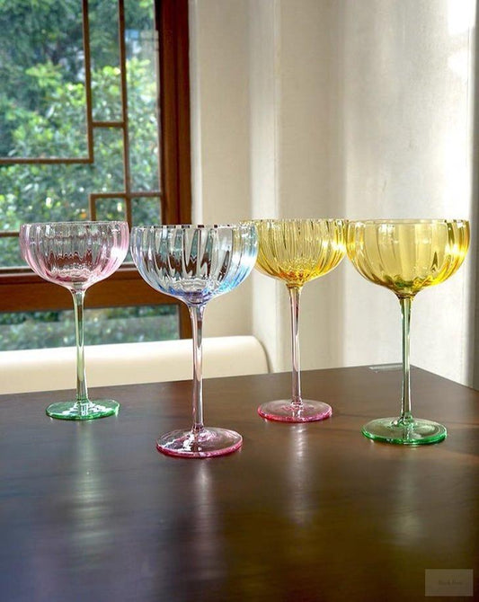 Hand Blown Retro Pastel Coloured Cocktail Glasses