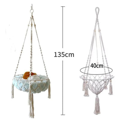 Hand Woven Cotton Rope Pet Hammock - Cat Swing Hanging Basket