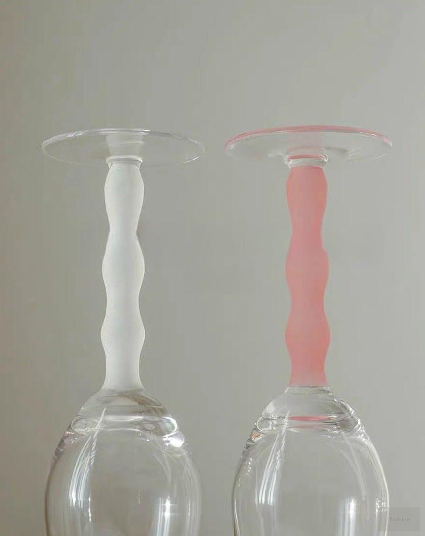 Handblown Retro Wavy Rose Wine Glasses