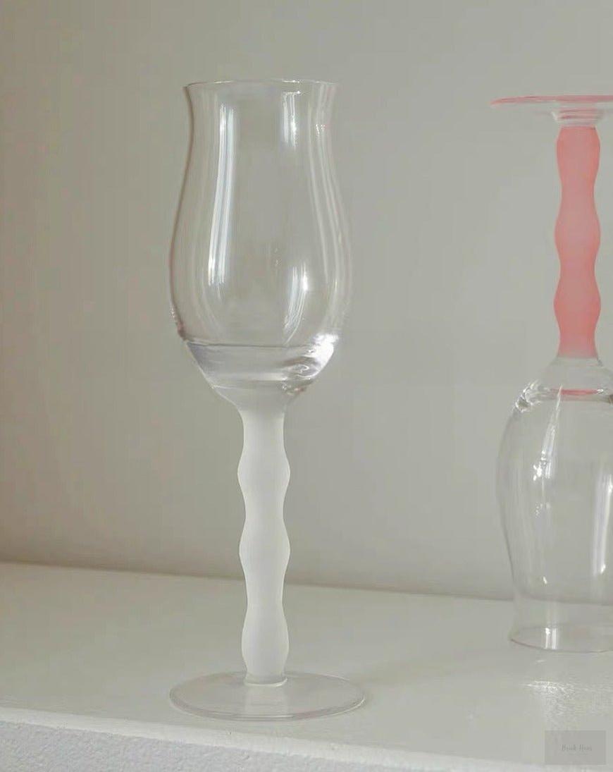 Handblown Retro Wavy Rose Wine Glasses