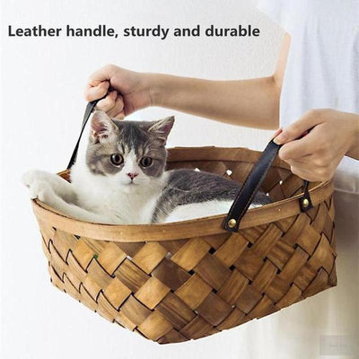 Handmade Bamboo Rattan Cat Bed House with Cushion – Natural Woven Cat Nest for Indoor Cats | Eco-Friendly Pet Furniture in S, M, L Sizes