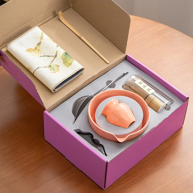 Japanese Ceramic Matcha Tea Set – 7-Piece Pink Edition with Gift Box